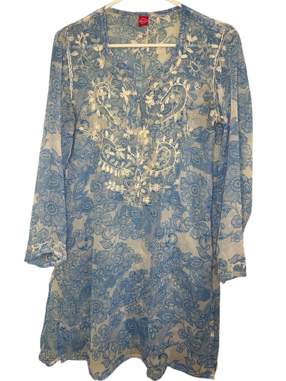 Raj Silk Blue Floral Embroidered Women's Tunic Medium